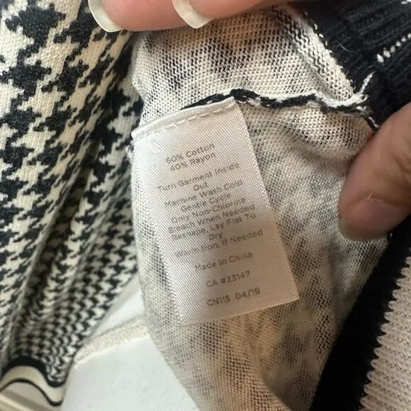 Talbots Cardigan Top Women Medium Black Houndstooth Plaid Cotton Career Casual - Picture 10 of 11